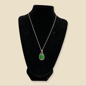 Silver Tone Necklace with Green Pendant